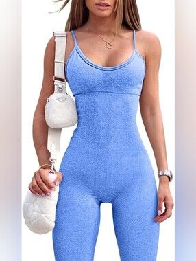 OQQ One Piece Straps Tummy Control Jumpsuit - Blue